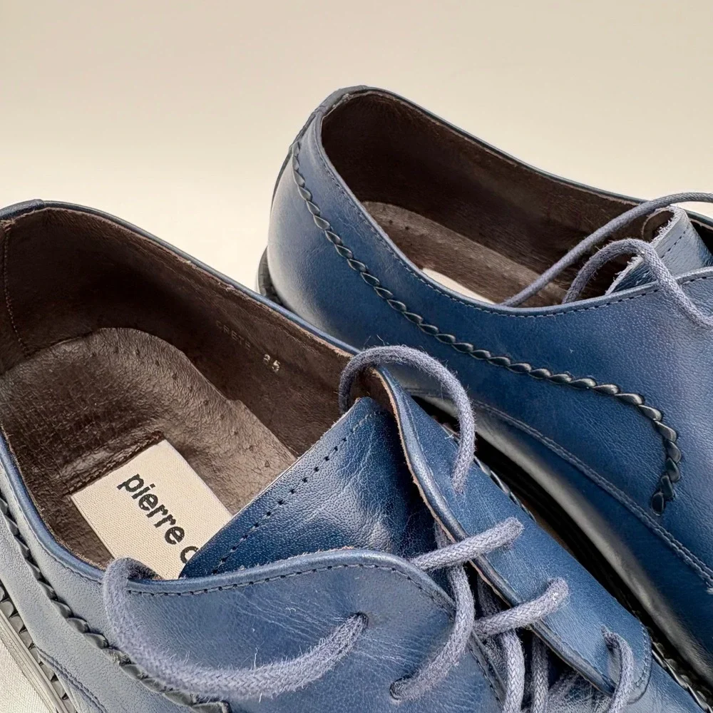Pierre Cardin Crete Blue‎ Leather Dress Shoes Mens Size 8.5 Oxfords Square Toe